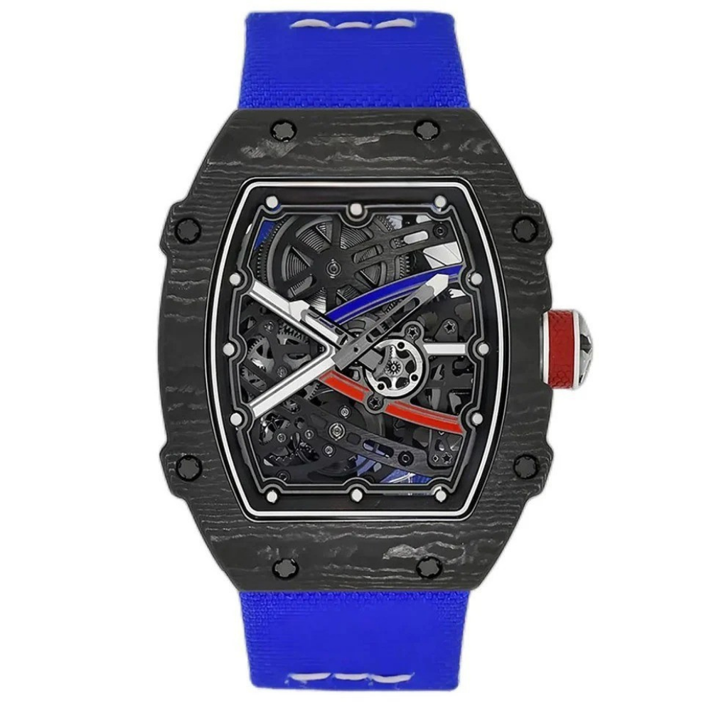 Skeleton Chronograph 44 – Carbon Case | Blue Rubber Strap