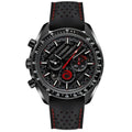 Dark Chronograph 44 – Black Skeleton Dial with Red Accents | Black Case & Black Rubber Strap
