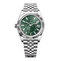 Global Traveller 42 – Green Sunburst Dial | Stainless Steel Jubilee Bracelet & Fluted Bezel