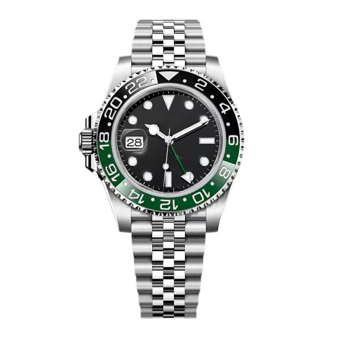 GMT Traveller 40 – Black Dial | Stainless Steel Jubilee Bracelet & Black-Green Ceramic Bezel