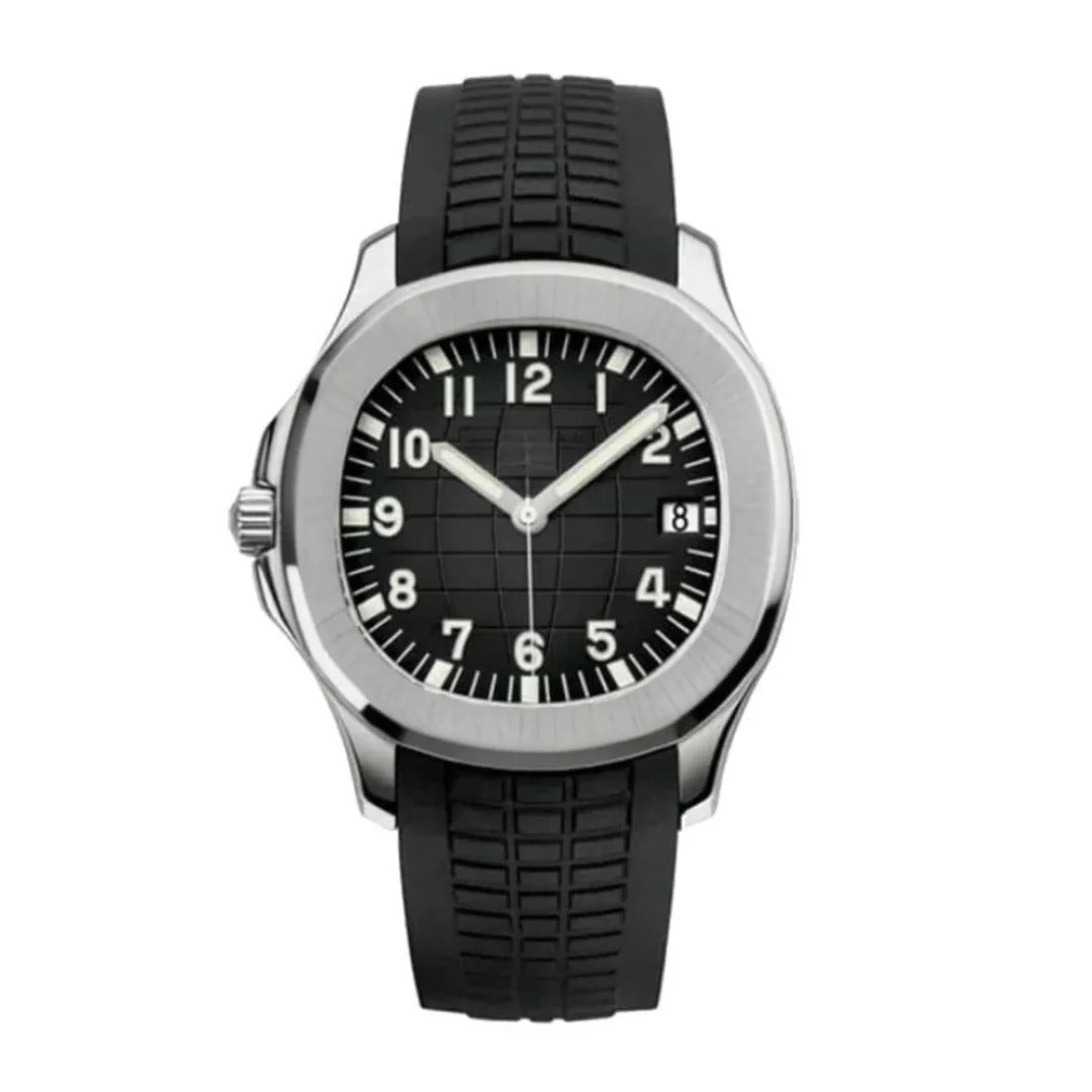 Sport Travel 40 – Black Embossed Dial | Steel Case & Black Rubber Strap & Dual-Time Display