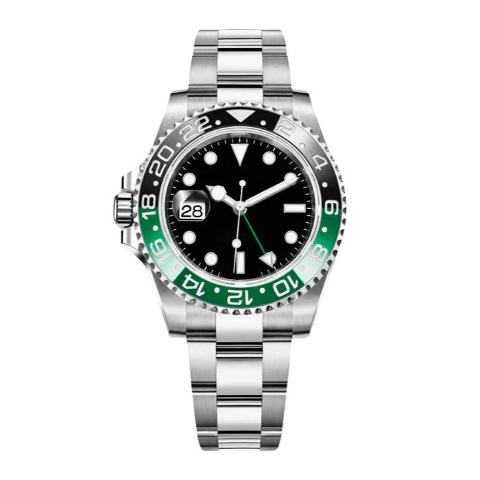 Dual Time 40 – Black Dial | Steel Bracelet & Green-Black Ceramic Bezel