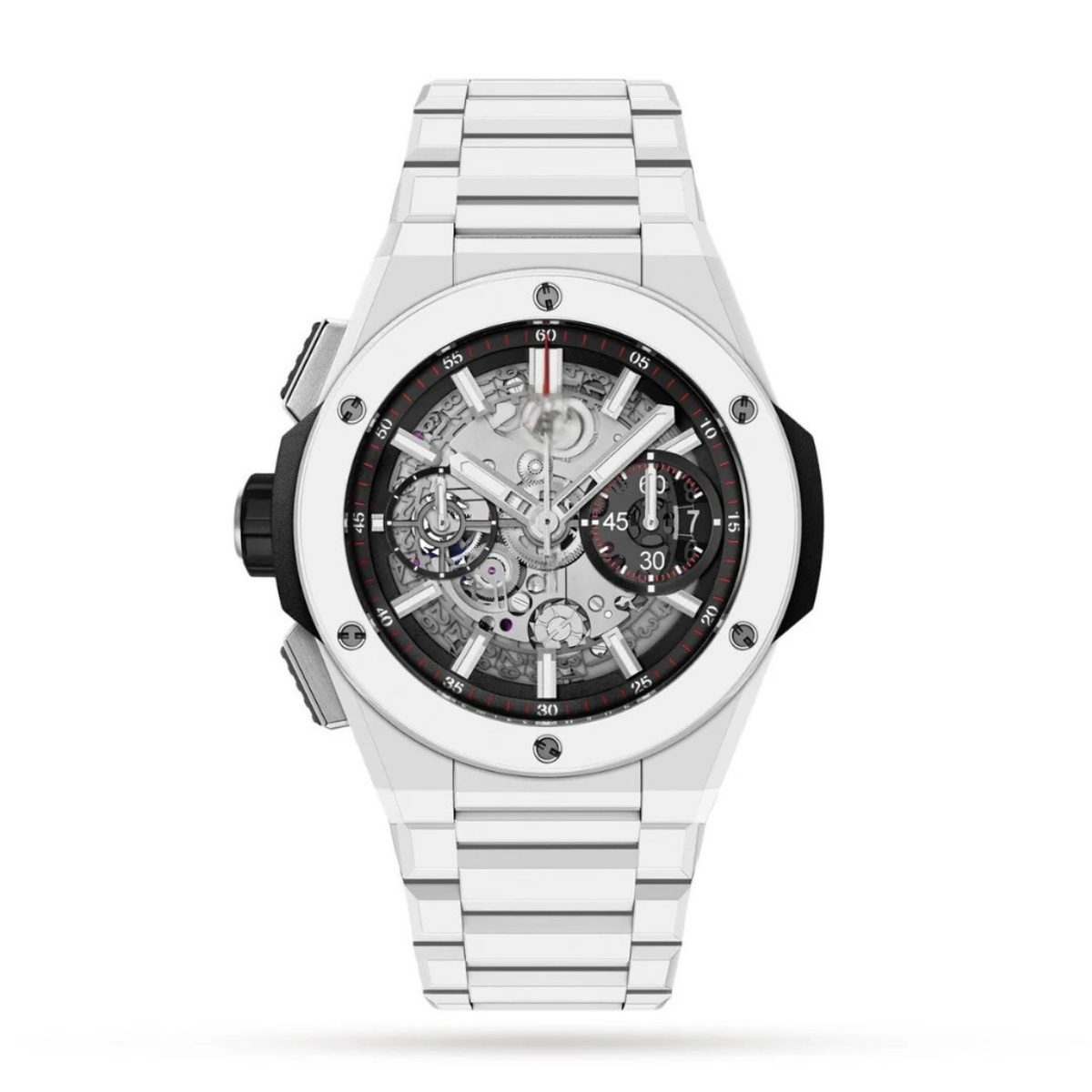 Fusion Chronograph 42 – Black Skeleton Dial | White Case & Black Rubber Strap