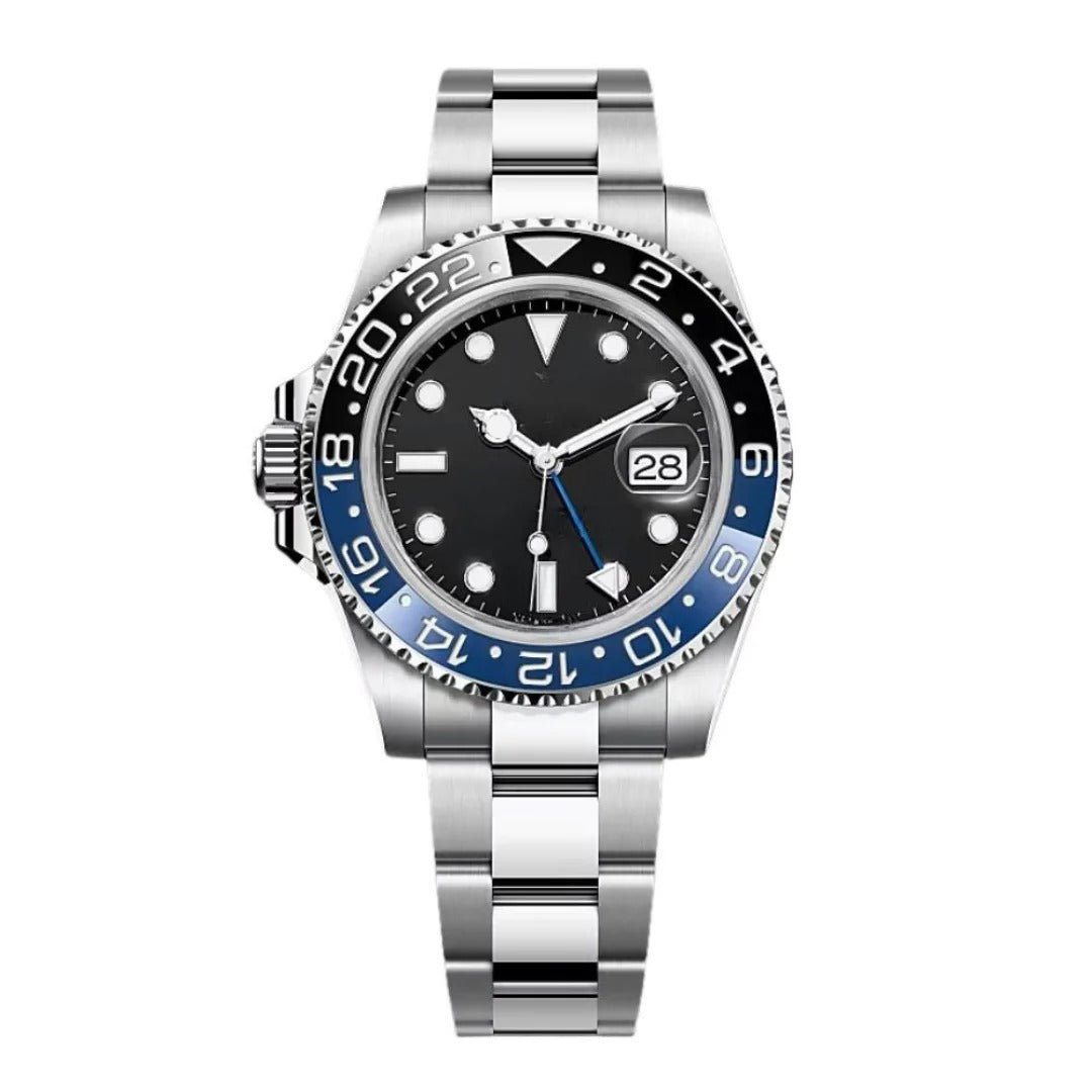 GMT 40 – Black Dial | Steel Bracelet & Blue-Black Ceramic Bezel