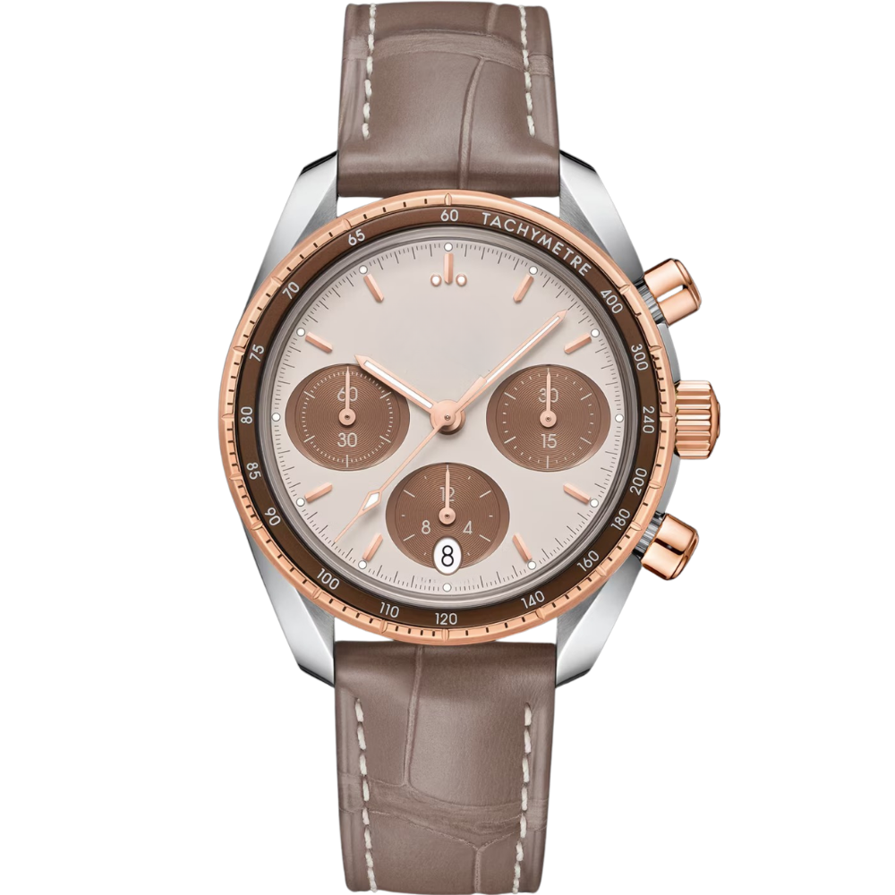 Chronograph 40 – Silver Dial | Rose Gold Bezel & Leather Strap