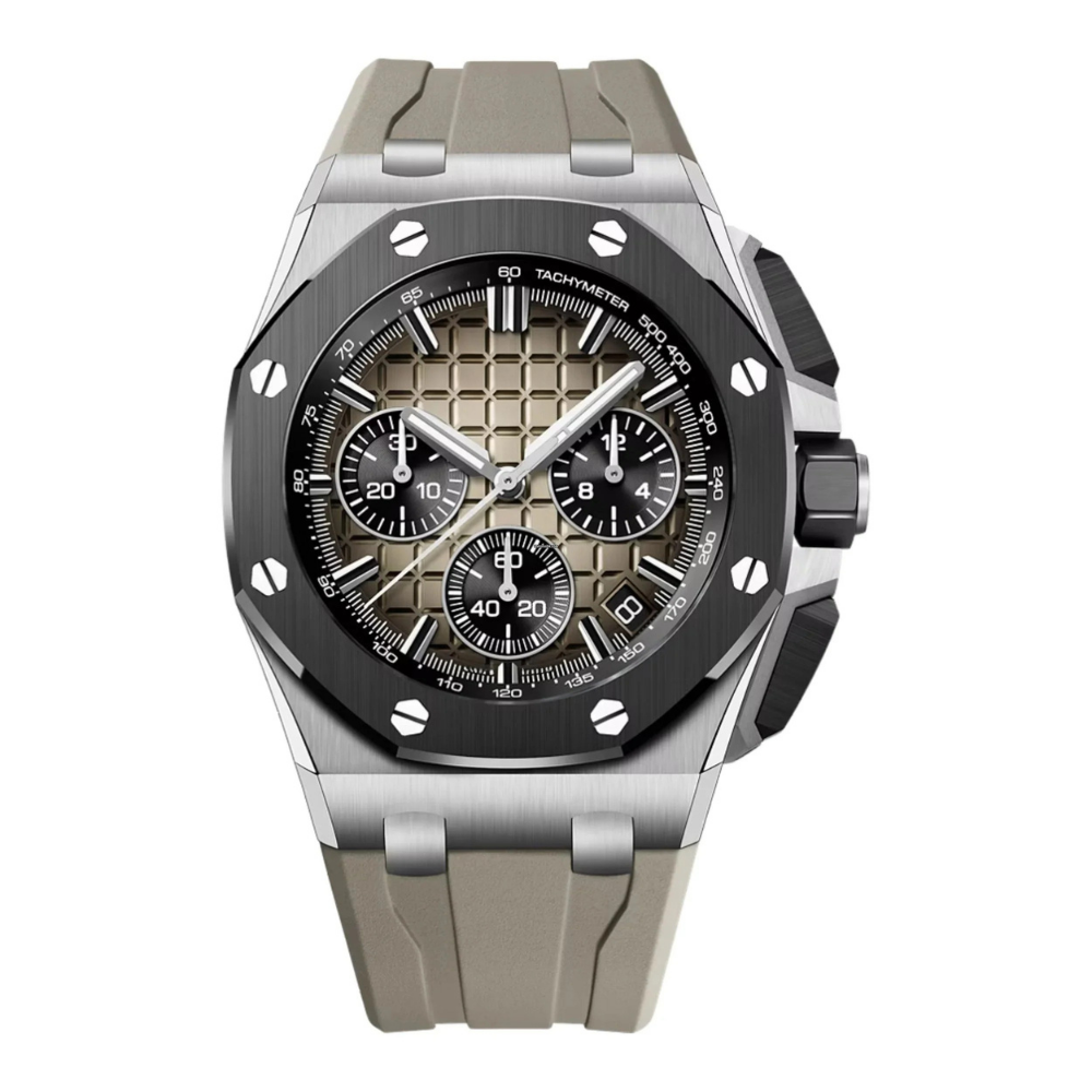 Chronograph 42 – Beige Grid Dial | Steel Case & Rubber Strap