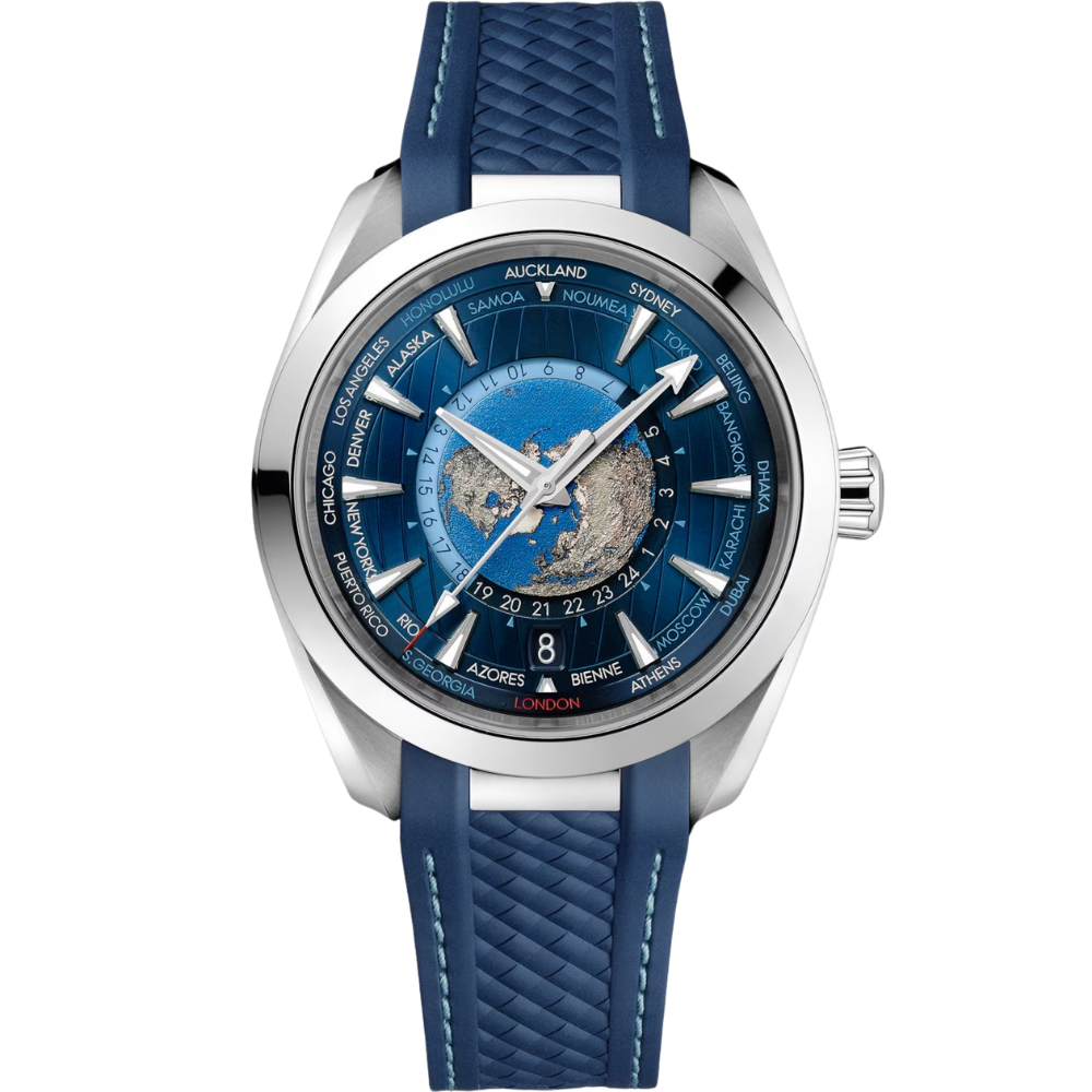 World Time 42 – Blue Map Dial | Steel Case & Rubber Strap