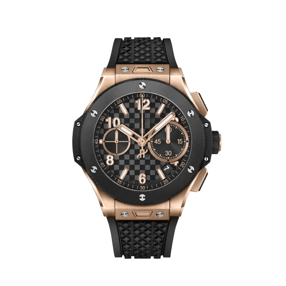 Chronograph 44 – Black Checkered Dial | Rose Gold Case & Rubber Strap