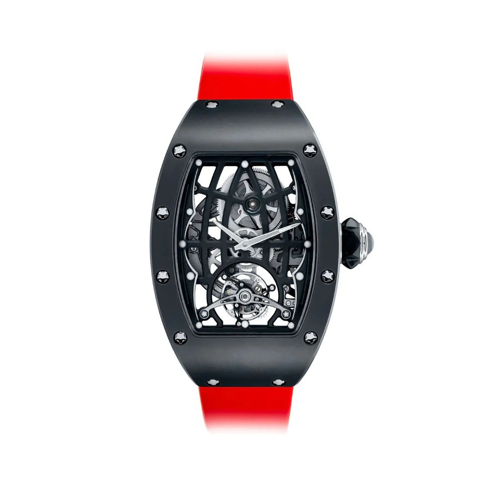 Shadow Drive Skeleton 44 – Openworked Dial | Black Case & Red Rubber Strap