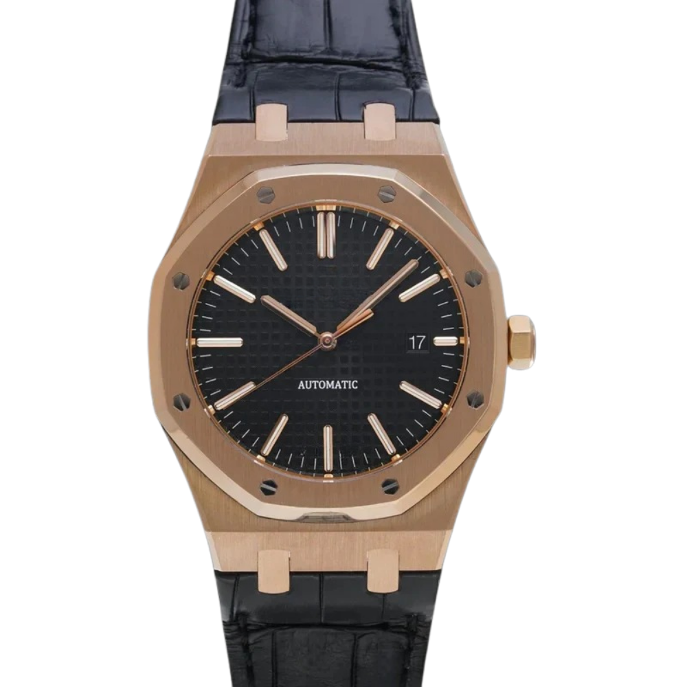 Classic 39 – Black Dial | Rose Gold Case & Leather Strap