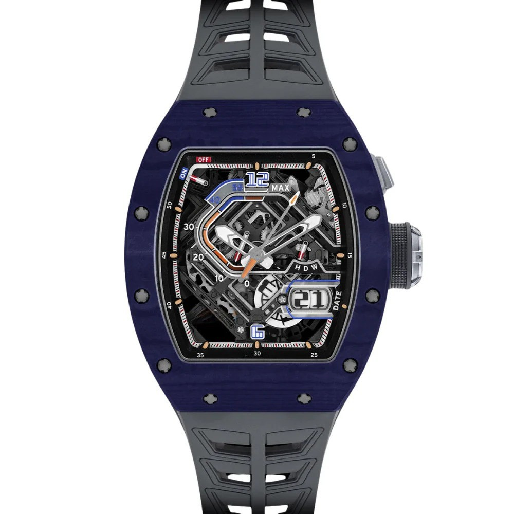 Velocity X Skeleton 44 – Multi-Layer Dial with Date | Blue Case & Black Rubber Strap